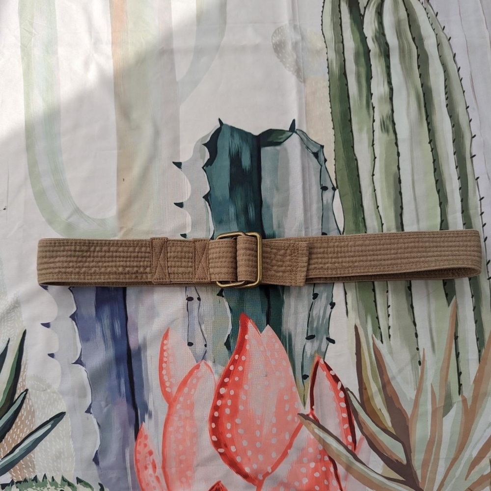 Sand Brown Fabric Belt with Double Ring Closure